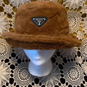 UNWORN NEW Prada Tan Faux Fur Bucket Hat
